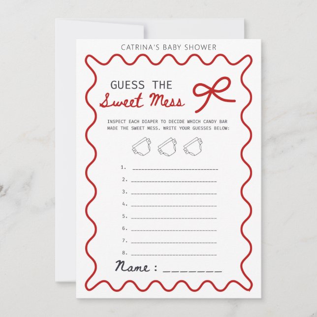 Convites Red Bow Baby Shower - Editable Name, 5x7 (Frente)