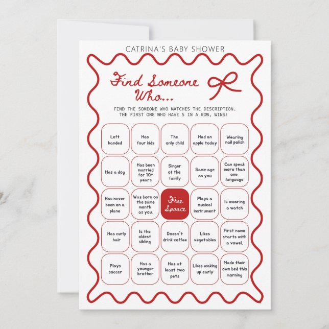Convites Red Bow Baby Shower - Editable Name, 5x7 Invitatio (Frente)