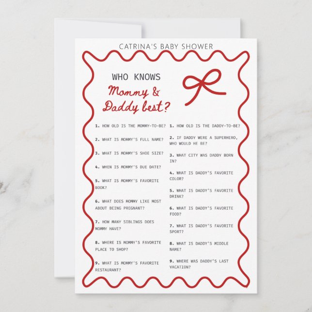 Convites Red Bow Baby Shower - Editable Name, 5x7 Invitatio (Frente)