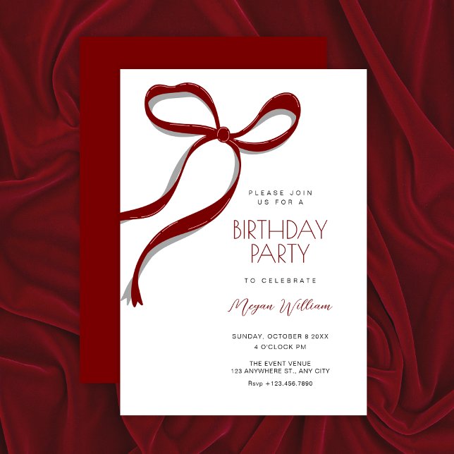 Convites Red bow birthday (Criador carregado)