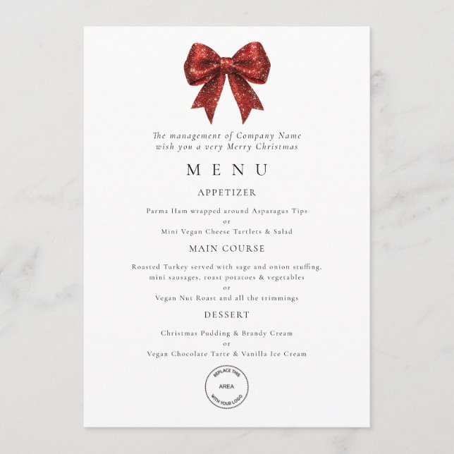 Convites Red Bow Business Logo Christmas Party Menu Card (Frente)