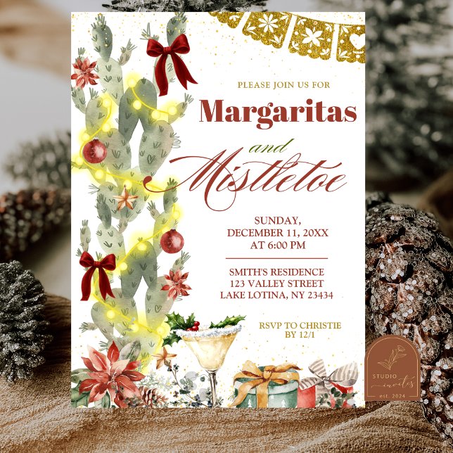 Convites Red bow Cactus Christmas Margaritas and Mistletoe (Criador carregado)