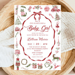 Convites Red Bow Christmas Baby Shower Invitation