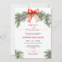 Convites Red Bow Christmas Sweet 16 Birthday Invitation