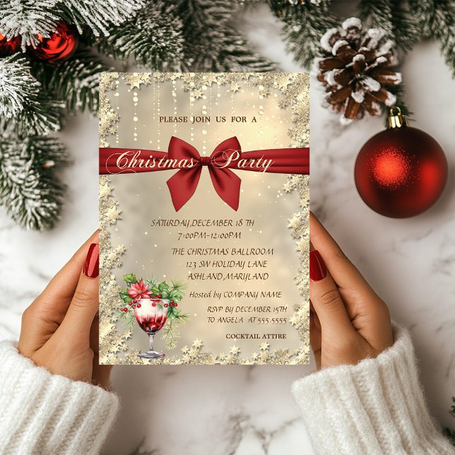Convites  Red Bow Cocktail Poinsettia Christmas Corporated  (Criador carregado)