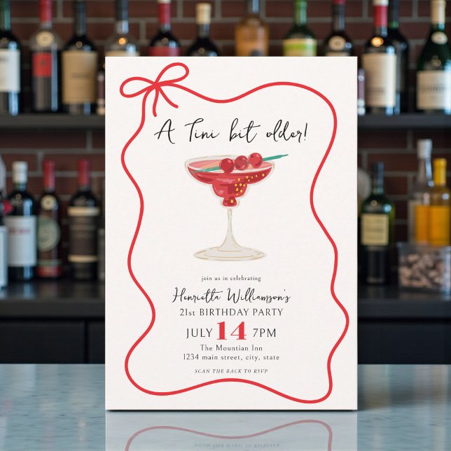 Convites Red Bow Martini Cocktail Birthday Party Invitation (Criador carregado)