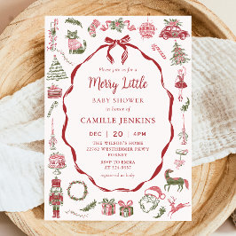 Convites Red Bow Merry Little Baby Shower Invitation