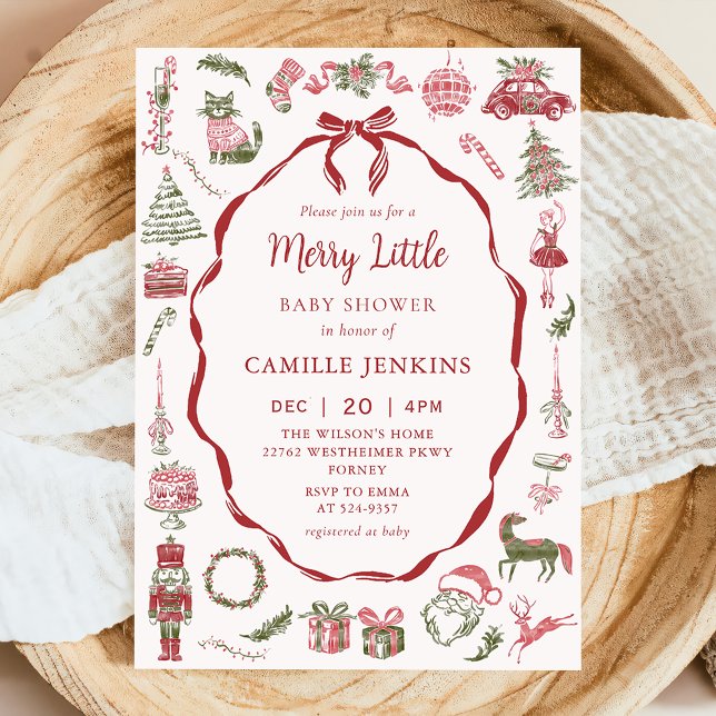 Convites Red Bow Merry Little Baby Shower Invitation (Criador carregado)