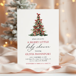 Convites Red Bow Merry Little Christmas Tree Baby Shower