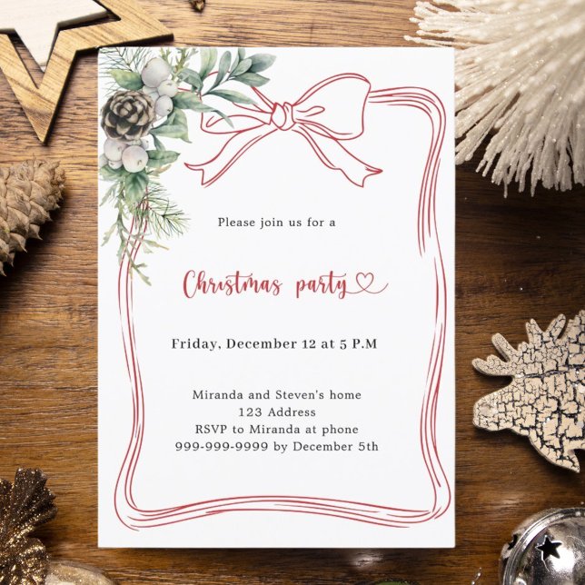 Convites Red bow pine greenery Christmas Party (Criador carregado)
