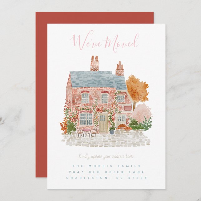 Convites Red Brick Home Moving Announcement  (Frente/Verso)