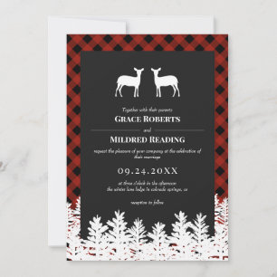 Convites Red Buffalo Check Rustic Deer Faz Casamento Lésbic