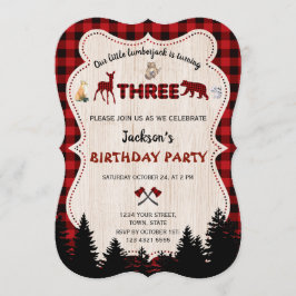 Convites Red Buffalo Woodland Animal Boy aniversário de 3 a