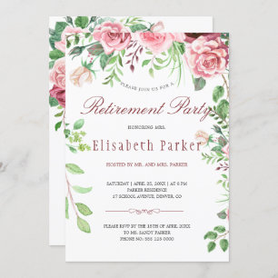 Convites Red Burgundy Blush Pink Rosas Retirement Party