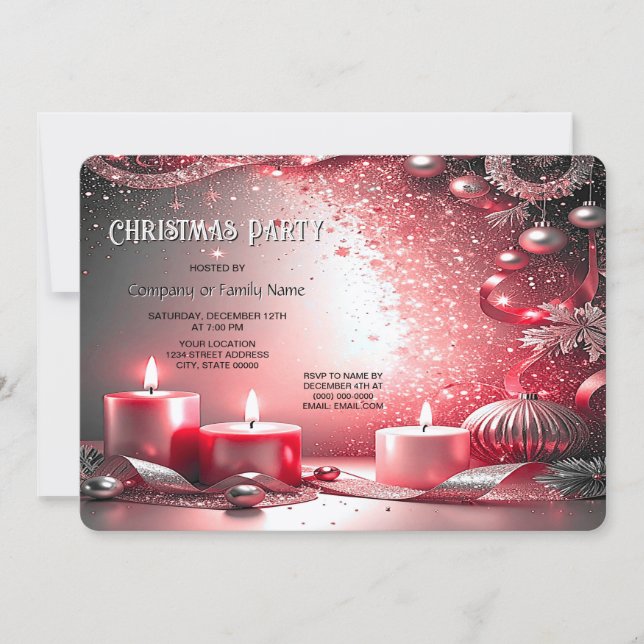 Convites Red Candles Decorative Holiday Party Invitation (Frente)
