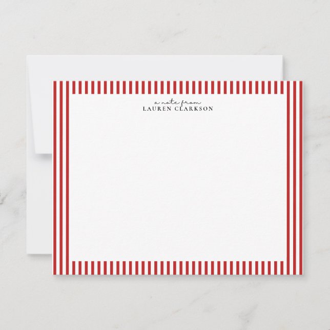 Convites Red Candy Stripe Modern Note Card (Frente)
