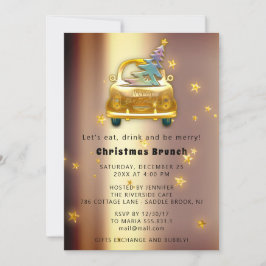 Convites Red Car Christmas Brunch Dinner Tree Gold Stars