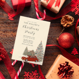 Convites Red Car with Christmas Tree and Festive Winter Pin