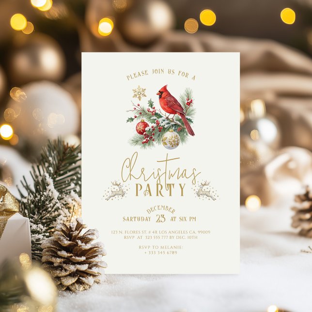 Convites Red Cardinal Christmas Holly Bouquet Party Invite (Criador carregado)