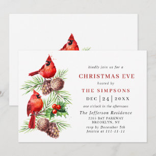 Convites Red Cardinal Holly Berry Holiday CHRISTMAS EVE