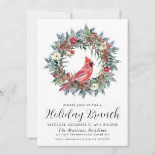 Convites Red Cardinal Wreath Holiday Brunch