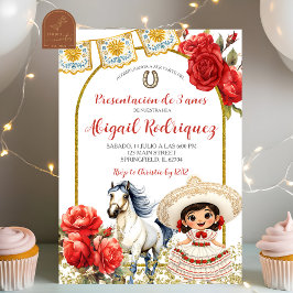 Convites Red Charra Rose Girl Presentacion de 3 anos Invita
