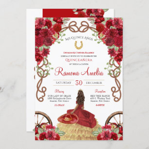 Convites Red Charro Rustic Western Floral Quinceanera