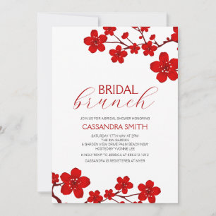 Convites Red Cherry Blossom Floral Bridal Brunch