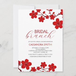 Convites Red Cherry Blossom Floral Bridal Brunch
