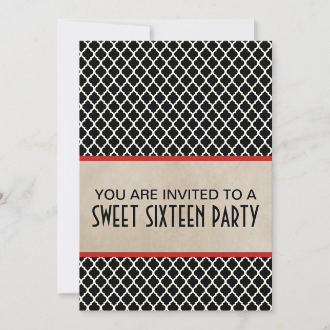 Convites Red Chic Quatrefoil Sweet 16 Invite (Frente)
