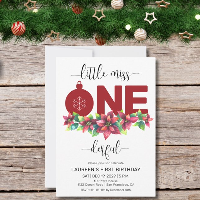Convites Red Christmas Little MIss 1st Birthday Invitation (Criador carregado)