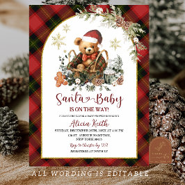 Convites Red Christmas Tartan Cozy Santa Bear Baby Shower