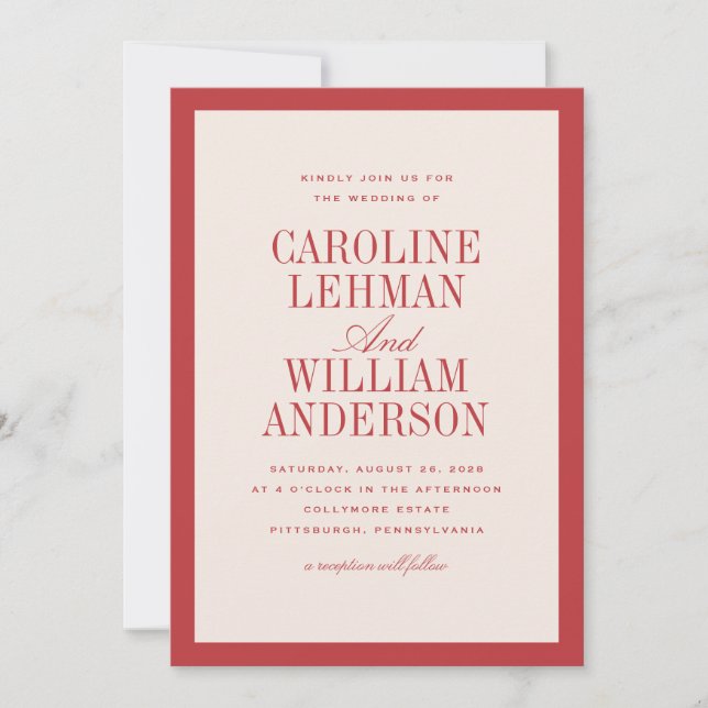 Convites Red Classic Elegant Wedding  (Frente)