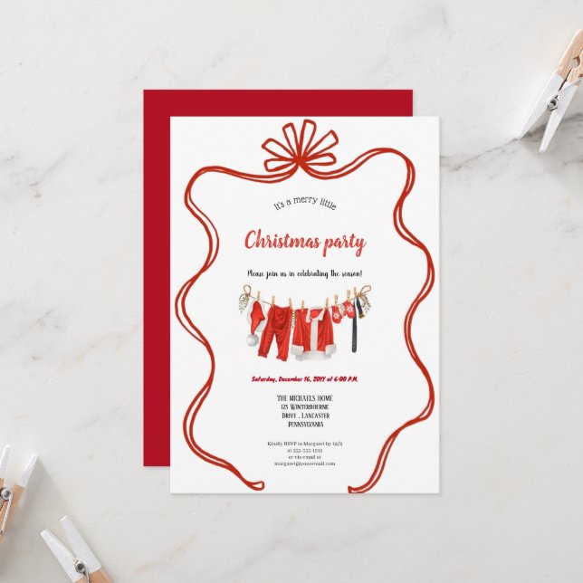 Convites Red clothesline christmas invitation (Frente/Verso In Situ)