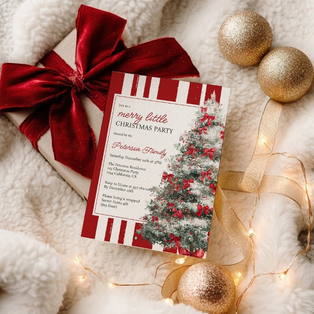 Convites Red Coquette Bow Merry Little Christmas Tree Party (Red Coquette Bow Merry Little Christmas Tree Party Invitation)