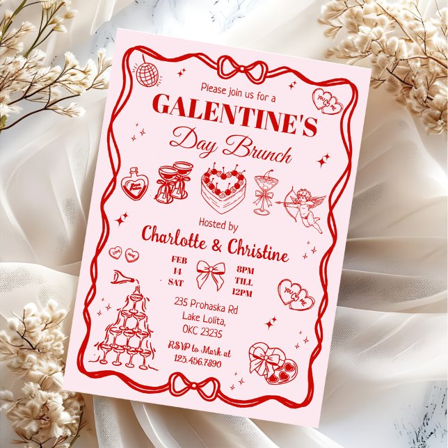 Convites Red Coquette Galentine's Day Brunch Party (Criador carregado)
