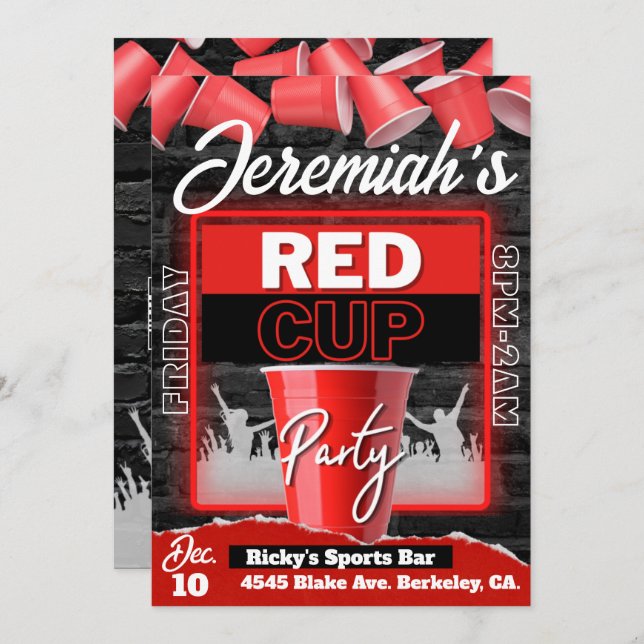 Convites Red Cup Club | Estilo Flyer Grunge Birthday (Frente/Verso)