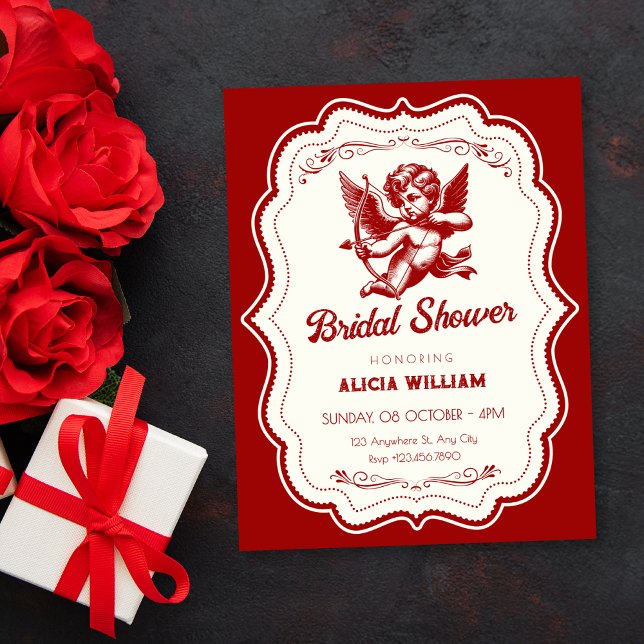 Convites Red cupid angel bridal shower (Criador carregado)