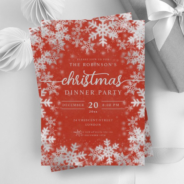 Convites Red de Natal da Terra Maravilha Moderna Silver Win (Modern Silver Winter Wonderland Christmas Red Invitation)