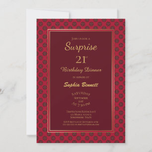 Convites Red Decorative Border Surprise aniversário de 21 a