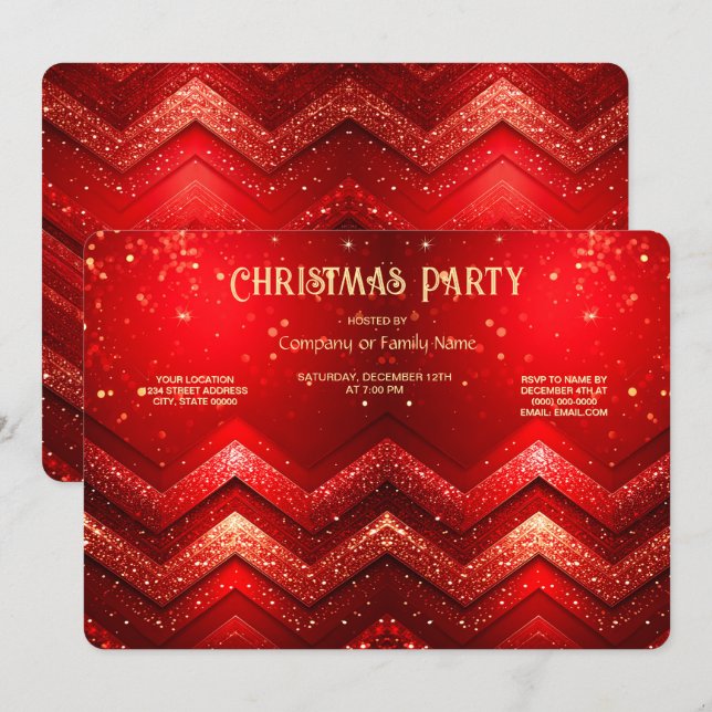 Convites Red Decorative Christmas Glitter Holiday Party (Frente/Verso)