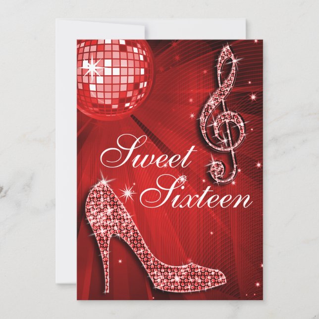 Convites Red Disco Ball and Sparkle Heels Sweet 16 (Frente)