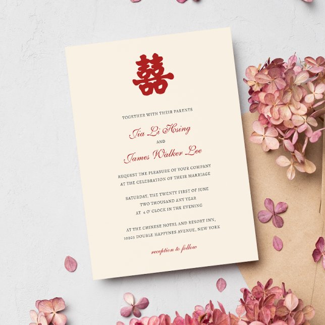 Convites RED Double Happy Chinese calliografia asian (Criador carregado)