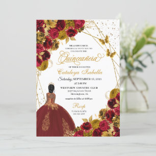 Convites Red Dourada Butterfly Princess Quinceanera