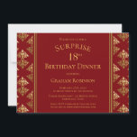 Convites Red Dourado Damask Surprise 18º Janto de aniversár<br><div class="desc">Um elegante convite de festas vermelho e de ouro fez uma surpresa no dia 18 anos.</div>