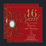 Convites Red & Dourado Diamond Sweet 16 Aniversário<br><div class="desc">Red & Dourado Diamond Sweet 16 Aniversário Convite</div>