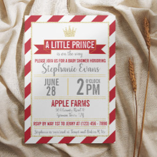 Convites Red Dourado Glitter Prince Chá de fraldas Invite