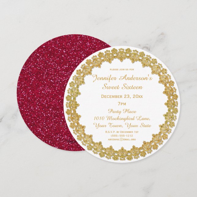 Convites Red Dourado Holiday Sweet 16 (Frente/Verso)