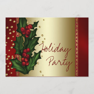 Convites Red Dourado Holly Corporate Christmas Party