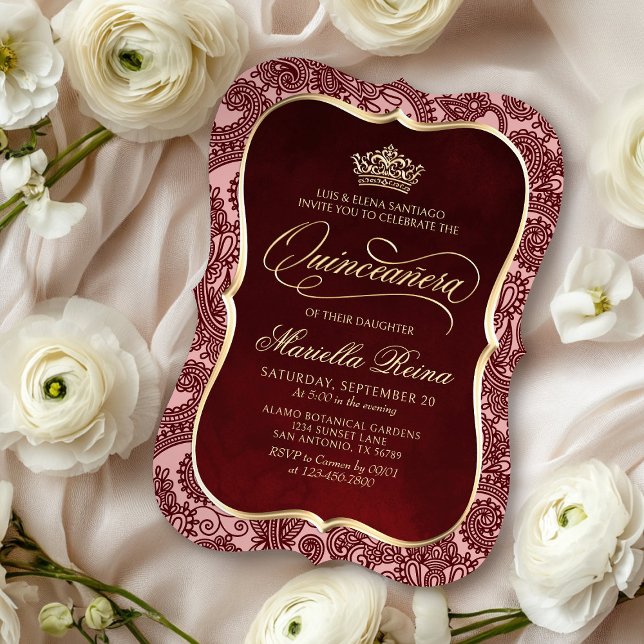 Convites Red Dourado Quinceañera (Criador carregado)
